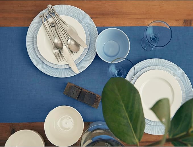 Solino Home Linen Table Runner 90 Inches Long - 100% Pure Linen Indigo Blue Dining Table Runner 14 x 90 Inch for Summer, Fall, Autumn - Fete