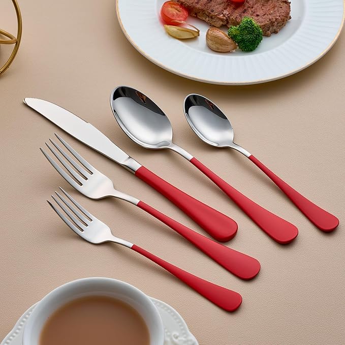 20-Piece Red Silverware Set for 4, 18/0 Stainless Steel Flatware Cutlery Utensils Set, Include Dinner Knives,Dinner Forks,Dinner Spoons,Salad Forks,Teaspoons,Dishwasher Safe