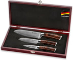 Wakoli EDIB Chef Knife Set 3-Piece – Japanese Style Damascus Kitchen Knives | Genuine Damascus Steel Blades with VG10 Core | Ergonomic Pakkawood Handles | Professional Knife Set in Wooden Gift Box
