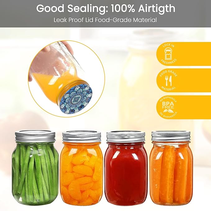 50Pcs Canning Lids Regular Mouth, Superb Canning Lids Not Easy to Rust Excellent Air Tightness, Thick Mason Jar Lids Prevent Warping - Food Grade Material (Blue Green)