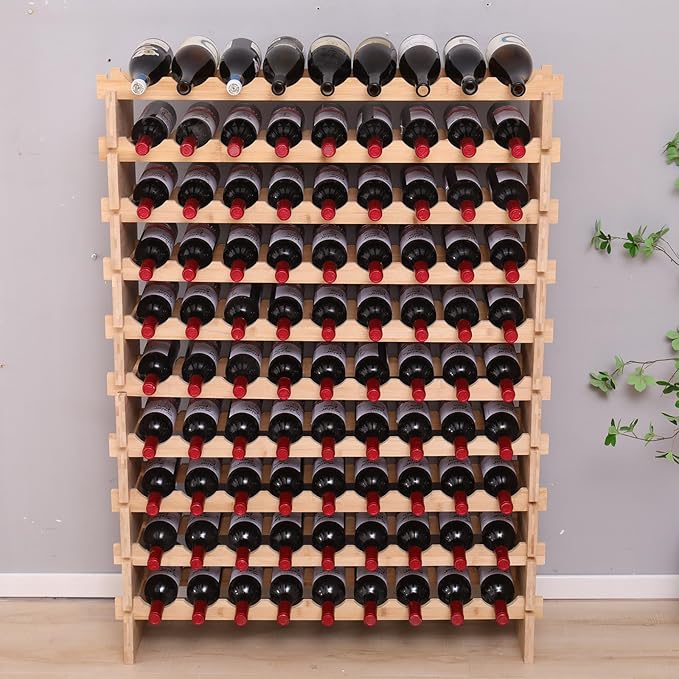 90 Bottle Stackable Storage Modular Wine Rack Cabinet Bamboo freestanding Floor Wine Holder Display Shelves