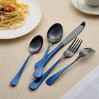 20-Piece Black and Dark Blue Silverware Set 18/0 Stainless Steel Silverware Set Dark Blue Handle Cutlery Set Service for 4 Dinner Knives Forks Spoons Set Flatware Set Finish Dishwasher Safe