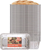 PARTY BARGAINS 2 Lb Aluminum Loaf Pan - 60 Pack, 8.5" x 4.5" x 2.5" Heavy Duty Disposable Bread Pans for Perfect for Baking, Lasagna, Meatloaf & Food Serving (Max 240°C)