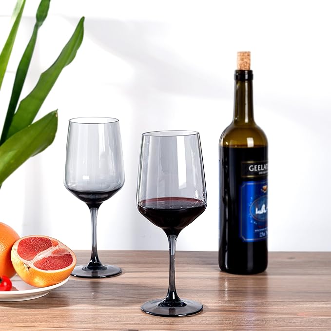 KOXIN-KARLU Unbreakable Classic 18 ounce All-Purpose Plastic Stem Wine Glasses Acrylic Glasses, set of 6 Grey