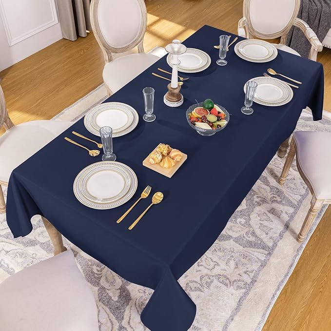 Softalker Rectangle Tablecloth, Waterproof & Stain Resistant Table Cloths Wrinkle Free Fabric Washable 210GSM Polyester Table Cover for Dining/Party/Outdoor - 90 x 156 inch,Navy Blue