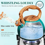 GGC Tea Kettle for Stove Top, 3.1QT/3L Whistling Tea Kettles for Boiling Water Coffee or Milk, Gradient Green Tea Pot with Wood Parttern Handle, Stainless Steel Tea Pot for Home and Kitchen