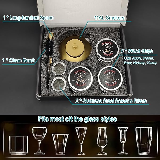 Cocktail Smoker Kit-6 Flavors Wood Chips Bourbon Smoker kit Whiskey Smoker Infuser kit for Him-Drink Smoker kit, Old Fashioned Smoker Gifts for Men/Father's Dad/Husband/Best Friend