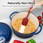 Zulay Kitchen 7.7 Quart Enameled Cast Iron Dutch Oven with Lid, Silicone Trivet & Heat Pad – Premium Durability & Oven Safe up to 500°F – Heavy Duty Cookware Perfect for Bread Baking, Stews, Braising & Roasting – Blue