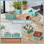 ONEMORE Berry Basket Ceramic Berry Bowls with Holes Square Fruit Bowl Berry Colander Containers for Fridge - 5.8" Fruit Basket for Kitchen Décor, Set of 2, Mint Green