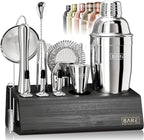 BARE BARREL® Mixology Bartender Kit Bar Set | 14-Piece Cocktail Shaker Set | Martini Barware Mixing Tools for Home Bartending | Incl. 35 Recipe Cards | Gift Set (24oz Cobbler Shaker, Silver/Black)