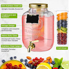 Lallisa 3 Pcs 2.5 Gallon Beverage Dispensers for Parties Glass Drink Water Dispenser with Stand Stainless Steel Leakproof Spigot Ice Cylinder Hanging Chalkboard Signs Pen(Gold)