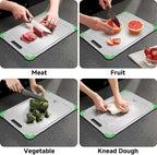 100% Pure Titanium Cutting Board with Grooves, Update Double Side Titanium Chopping Board, Silicone Anti-slip Stainless Cutting Boards for Kitchen 12 * 18 IN, Green