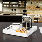 NIUBEE Acrylic Serving Tray 12x12 Inches -Spill Proof- White Decorative Tray Organiser for Ottoman Coffee Table Countertop with Handles