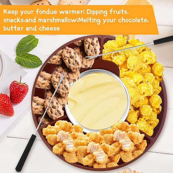Fondue Pot Electric Set for Chocolate and Nacho Cheese, Chocolate Fondue Kit with Dipping Forks, Temperature Control, 9-ounce Detachable Bowl, Gift Set Date Night Idea Movie Night Game Night Gift Set