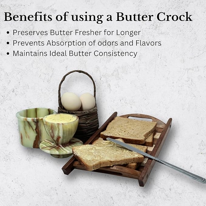 Green Onyx Butter Keeper - Round Marble Butter Dish for Countertop, 4" x 3.5" Butter Crock, Natural Green Onyx Kitchen Decor, Handle With Care