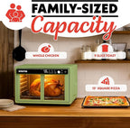 Gourmia French Door Digital Air Fryer Oven - 25-Quart XL Capacity, 12 Presets, Touchscreen, FryForce 360° Tech, Dehydrate, Proof, Slow Cook, Fits 13” Pizza, 1700W, Green