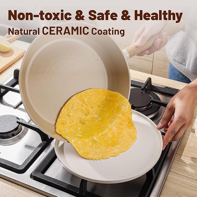 SENSARTE Ceramic Nonstick Cookware Set Non-toxic Healthy Pots and Pans Set Ceramic Coated Kitchen Cooking Set, Free of Intentionally Added PFAS/PTFE, Dishwasher&Oven Safe, Induction Compatible, 15pcs