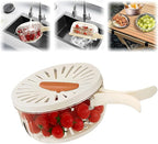 2 in 1 Draining and Preservation Basket,1QT(1000ML) Multipurpose Drain Basket with Lid & Foldable Handle,Fruit Strainer Container for Fridge Freshness,Outdoor Picnics