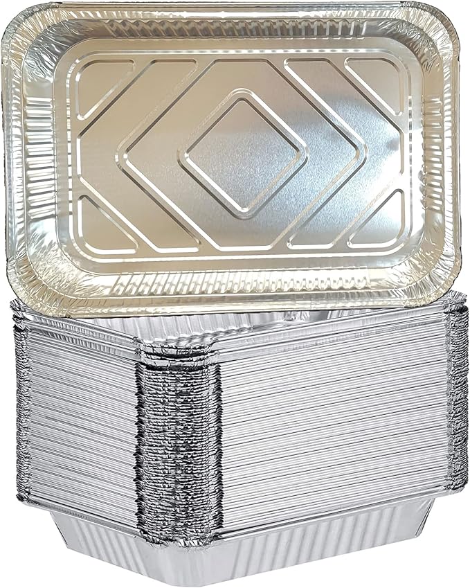 Heavy Duty 4 LB and 12 x 8 x 1.7 Inch Disposable Aluminum Foil Pans with Lids – 20 Count – Durable Bakeware for Baking, Roasting, Catering, Storage