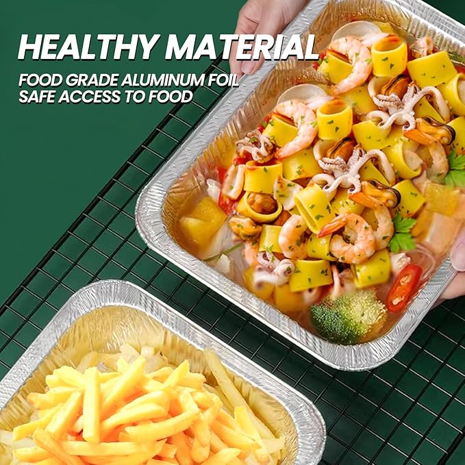 YLT WAX 9x13 Disposable Aluminum Foil Pans with Clear Lids (10 Pack), Durable Half Size Deep Extra Heavy Duty Food Containers for Baking, Cooking, Roasting, Heating or Steam Table