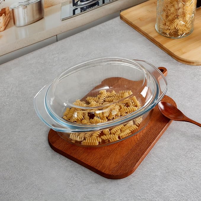 Mini-1 QT Oval Glass Casserole Dish With Lid, (Single Serving) Glass small casserole dish with lid, Glass Casseroles With Glass Lids, Microwavable Glass Casseroles Dishes, Glass Dish with Glass Lid