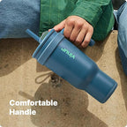 VINUR Insulated Tumbler with Handle- 30 oz Stainless Steel Vacuum Travel Coffee Mug with Straw Lid-Leak Proof Water Cup for Women| Cup Holder Friendly, Indigo Blue