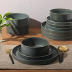 Gibson Elite Echo Bay 12 Piece Porcelain Reactive Glaze (Service for 4) Ceramic Plates and Bowls Modern Stackable Dinnerware Set - Blue