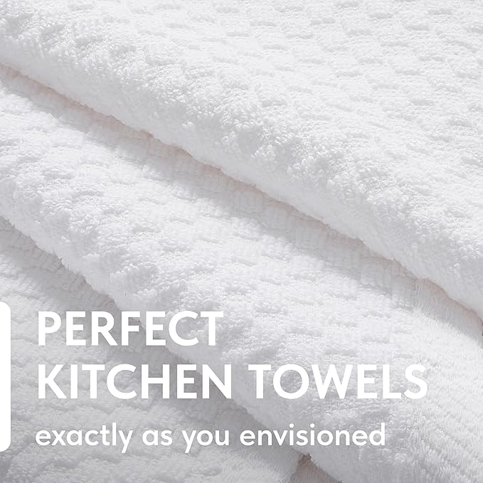 Super Absorbent Kitchen Towels 12 Pack - Premium 100% Cotton Kitchen Towels, 450GSM Thick Machine Washable White Dish Towels for Kitchen Drying, Cleaning, Dobby Weave, Unmatched Quality
