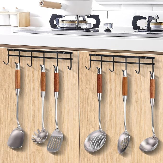 Kitchen Utensil Hanger, Wall Mout Kitchen Utensil Holder Organizer Rack with 6 Hooks, 2 Set Kitchen Wall Hooks for Hanging Utensils