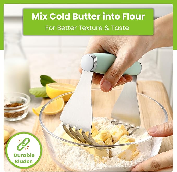 Spring Chef XL Stainless Steel Pastry Cutter Tool for Baking - Heavy Duty Dough Blender - Butter & Dough Cutter Tool with Sharp Blades - Pastry Blender for Easy Mixing - Dishwasher Safe - Mint