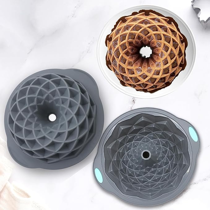 Tongjude 4 Pieces Silicone Fluted Cake Pans, 10/12 Cups Tube Baking Pan, Silicone Molds for Homemade Cake, Bread and Jello, Non-Stick, Grey