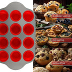 Boxiki Kitchen Non-Stick 12 Cup Silicone Muffin Pan With Steel Frame - BPA Free, Non-Toxic, Anti-Warp, Durable & Easy to Pop Silicone Muffin Tin - Perfect Cupcake Pan