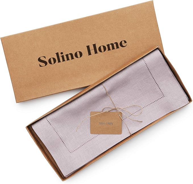 Solino Home Linen Lilac Table Runner 132 Inches Long - 100% Pure Linen Extra Long Table Runner 14 x 132 Inch for Summer - Classic Hemstitch