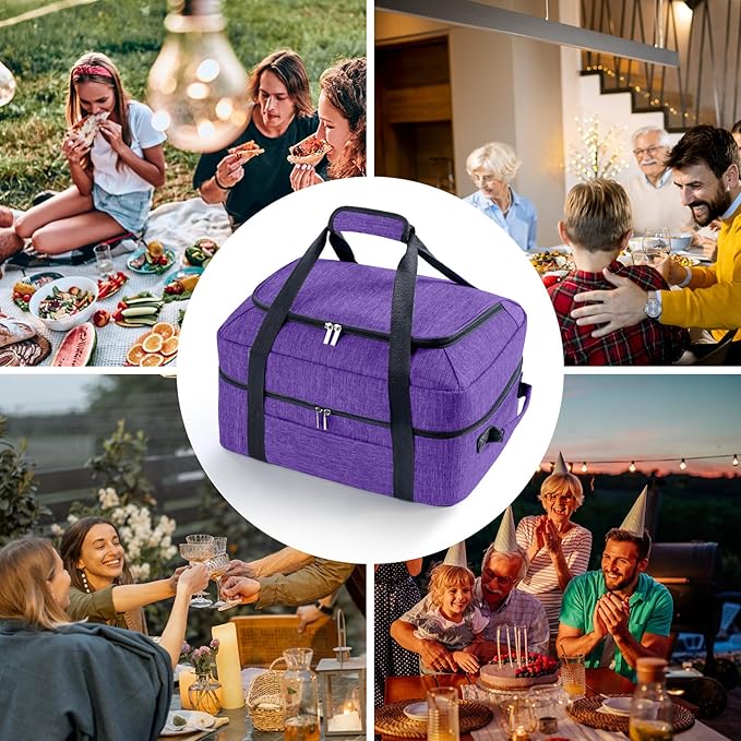 BAGSPRITE Double-Layer Slow Cooker Carrying Bag for 6-8 Quart CrockPot and Hamlton Beach Slow Cooker, Travel Bag with Lid Fastener for Crock-pot, Portable Carrier Case Slow Cooker Bag