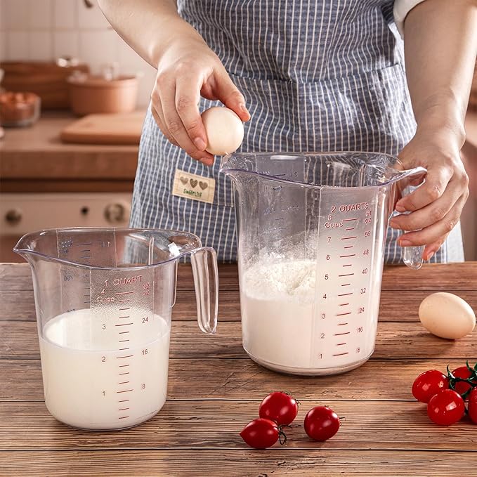 DaYammi Measuring Cups 2-Piece, Unbreakable Food-Grade Plastic Measuring Cup for Dishwasher, 4-Cup Nesting Liquid Measuring Cups for Prepping, Baking, Cooking, Readable Markings, Clear