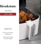 Brookstone Air Fryer – 4.5 Qt, 1300W Large Capacity Fryer with LED Display, 8 Presets, Adjustable Temp, Oil-Free Kitchen Appliance for Baking, Roasting, Frying, Healthy Crispy Meals, White