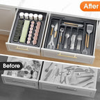 Silverware Organizer，Adjustable & Expandable Utensil Drawer Organizer, BPA Free Utensil Holder, Cutlery Tray for Forks, Spoons, Knives in Kitchen, Medium, Grey