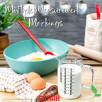 Simax Glass Measuring Cup, 16 Ounce Durable Borosilicate Glass, Easy to Read Metric Measurements, Liter, Milliliter, Ounce, Sugar Grams, Flour Grams, Drip Free Spout, Microwave and Dishwasher Safe