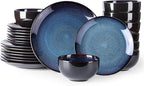 LERATIO Ceramic Dinnerware Sets for 8,Stoneware Plates and Bowls Sets,Handmade Reactive Glaze Dishes Set,Chip Resistant and Scratch Resistant | Oven&Dishwasher & Microwave Safe-Blue(24PCS)