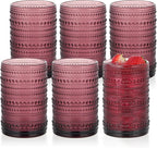 MOLIGOU 6 Pcs Embossed Drinking Glasses, 15oz Vintage Highball Glasses, Beaded Glass Drinking Cups (Purple)