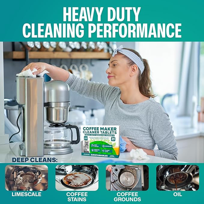 Coffee Maker Cleaner Tablets – Descaling & Cleaning Solution for Coffee Makers, Pot, Espresso Machines – Compatible with Breville, Miele, Keurig, DeLonghi, Nespresso & More – Removes Stains & Oils