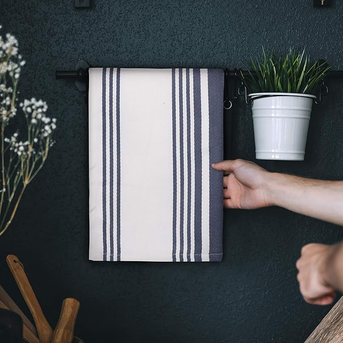 Urban Villa Kitchen Towels 100% Cotton Pack of 6, Highly Absorbent Quick Drying Super Soft Premium Dish Towels for Kitchen with Hanging Loop Hand & Tea Towels - 20x30 Inch, (Blue & White, Striped)
