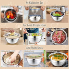 P&P CHEF 4-In-1 Stainless Steel Colander with Bowl Set, Rotatable Strainers for Kitchen, Fruit Cleaner, Washing Fruit & Draining Pasta, Mixing Bowl and Lid with Grater for Salad, Khaki
