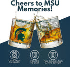 Greenline Goods – Michigan State University Spartans College Whiskey Glasses (Set of 2), 10 oz – Full-Color Logo + Campus Map