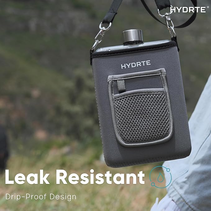 Flat Travel Water Bottle | Leak Proof Slim Flask | BPA Free | 18 oz (Slate Grey)