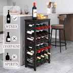 24 Bottle Wine Rack Freestanding Floor, 6 Tier Wine Display Storage Shelves with Tabletop, Bamboo Wine Bottle Holder Stand with Wave Bars for Kitchen Dining Room Pantry, Black