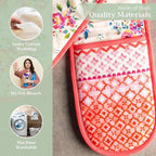 Maison d' Hermine Double Oven Mitts 100% Cotton 7"x35" Double Oven Mitt Heat Resistant BBQ Cooking Gloves with Loop, Baking, Grilling, Home, Kitchen, Handling Hot Pans Spring Summer (Rose Garden)