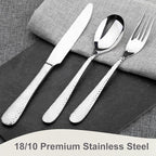 Hammered Silverware Set, 30-Piece Flatware Cutlery Set Service for 6, Modern Heavy Duty Design, 18/10 Stainless Steel Utensils, Dishwasher Safe