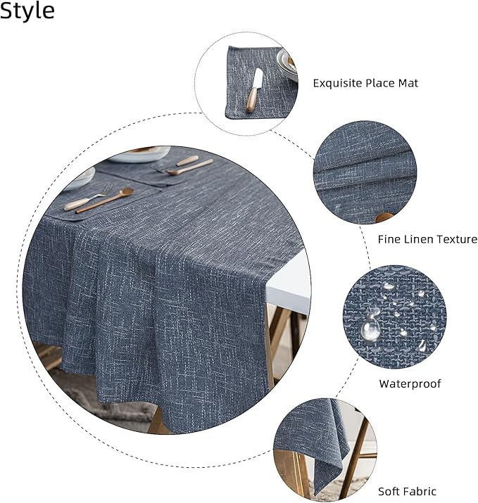 Waterproof Cotton Linen Tablecloths Rectangle Dining Table Cloth, Wipe Clean Indoor & Outdoor Table Cover for Buffet Party, Holiday Dinners and Banquets, Wrinkle Resistant（54"x102"） Navy