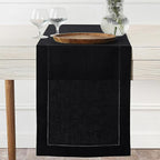 D'Moksha Homes Linen Black Table Runner 84 Inches Long - 100% Pure Linen Table Runner 14 x 84 Inch for Summer, Fall and Halloween - Classic Hemstitch